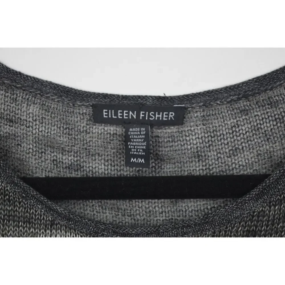 Eileen Fisher Womens Sweater Open Knit Linen Gray Striped Long Sleeve Sz Medium - Picture 3 of 16